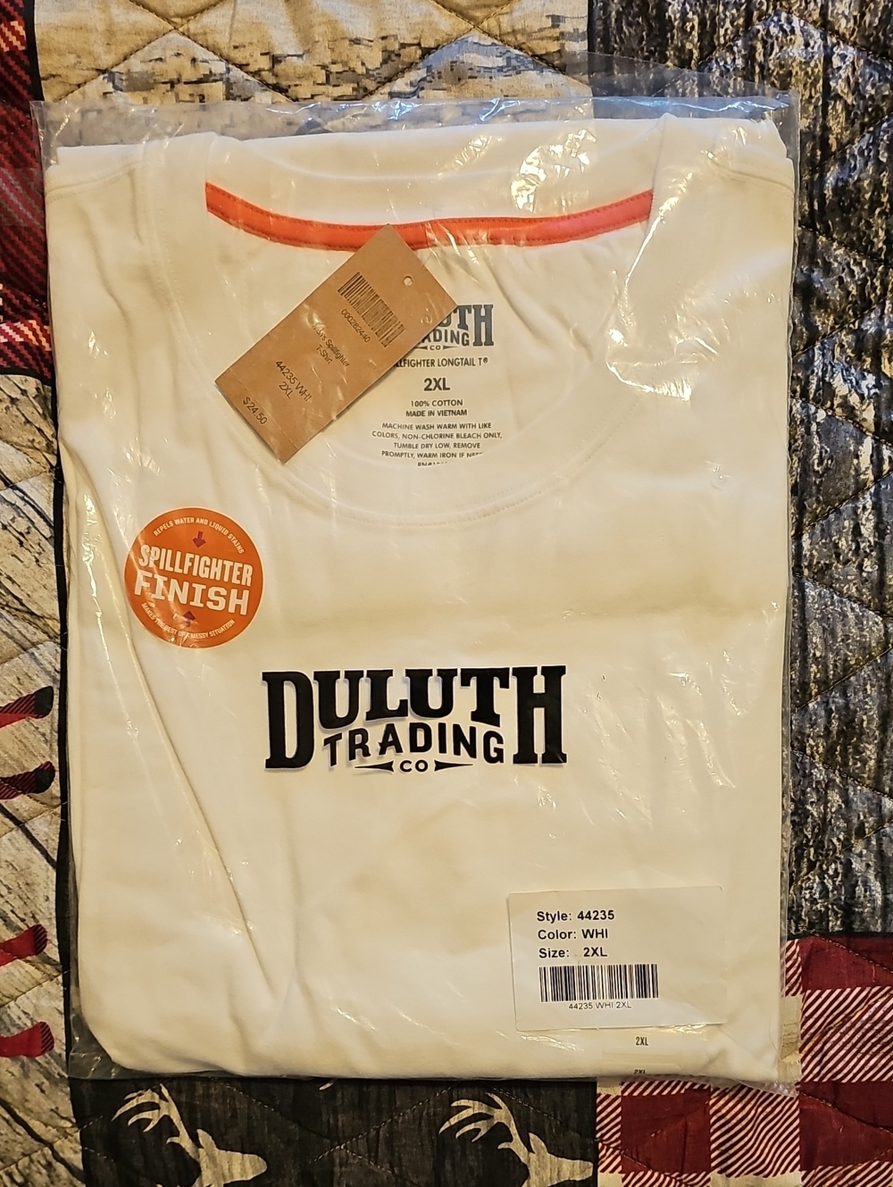 Duluth Trading Co White Short Sleeve Logo Tee with Orange Neck Trim